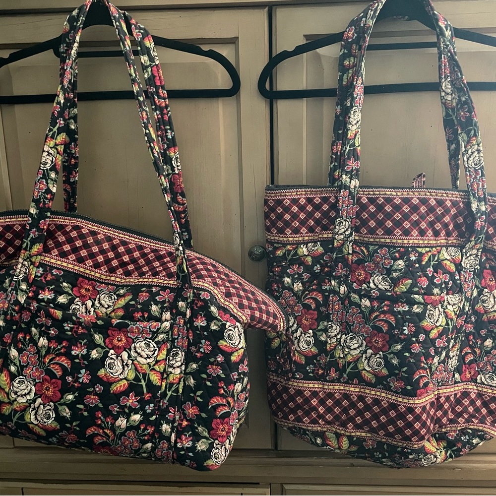 Vera Bradley Set of 2 Bags Black Floral Pattern
